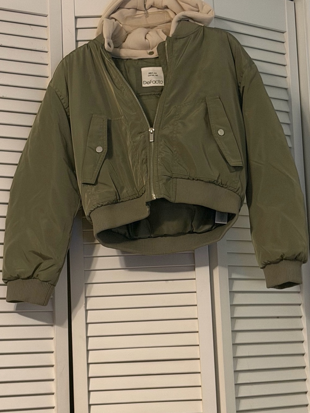 Defacto Kids Olive Green Hooded Bomber Jacket